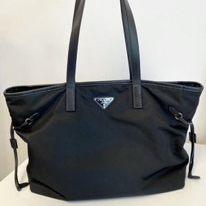 PRADA BLACK NYLON TOTE WITH SILVER HARDWARE